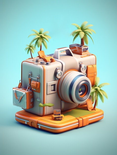 Free Photo 3d travel icon with camera