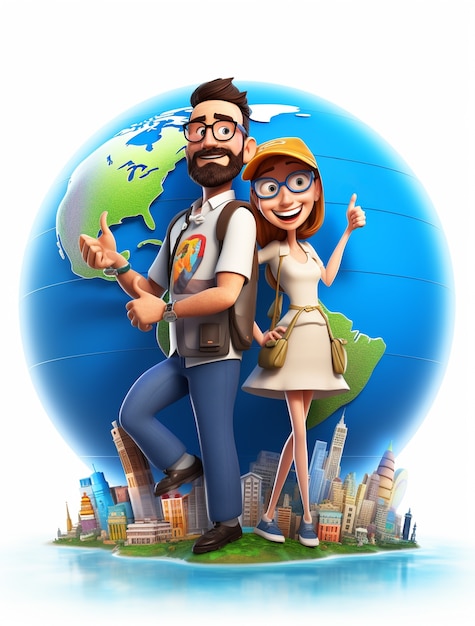 Free Photo 3d travel icon with couple