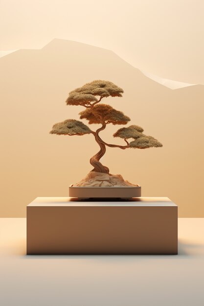 3d tree with branches and leaves on podium