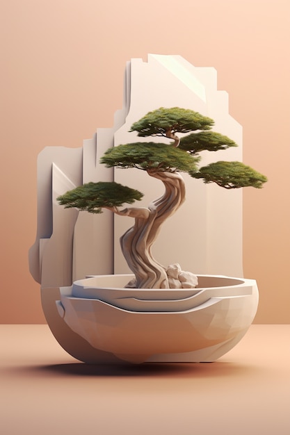 3d tree with branches and leaves on podium