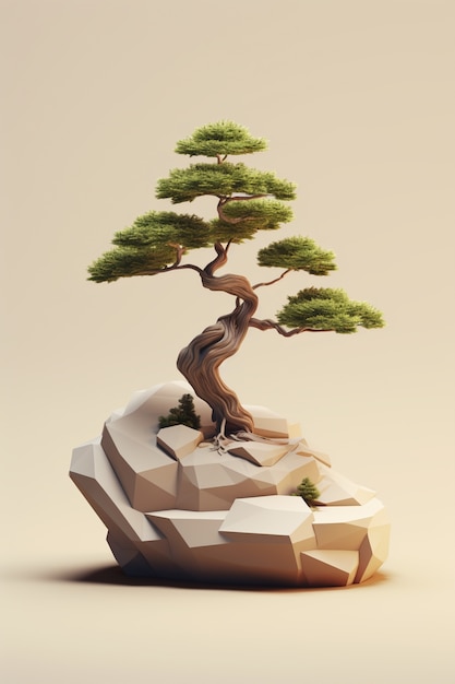 3d tree with leaves and branches on podium