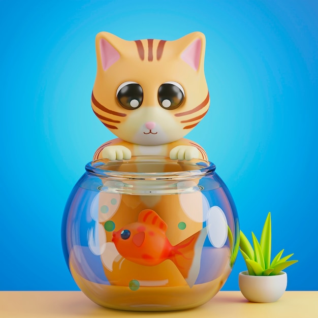 3d view of adorable pet cat