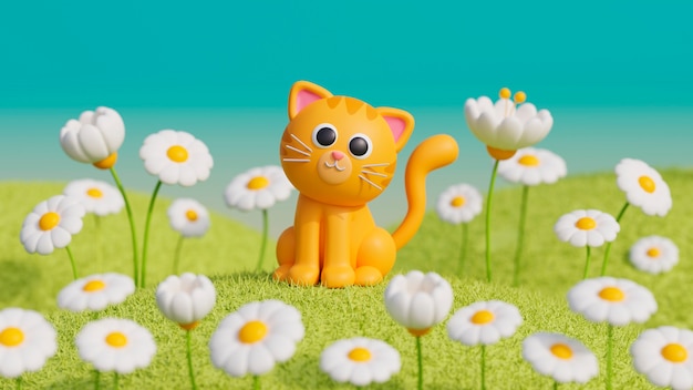 3d view of adorable pet cat