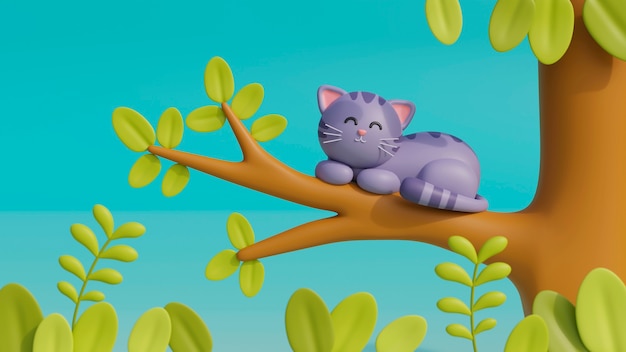 Free Photo 3d view of adorable pet cat