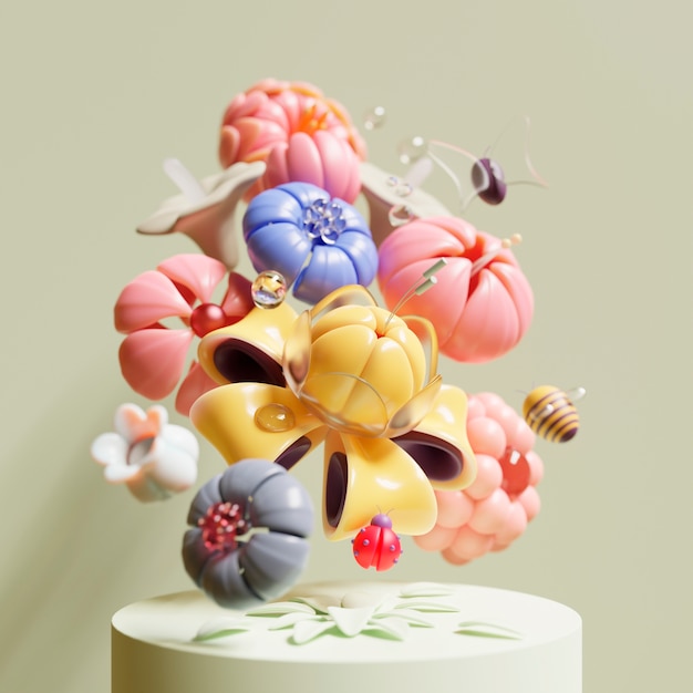 3d view of blooming flowers