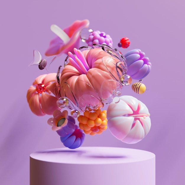 3d view of blooming flowers