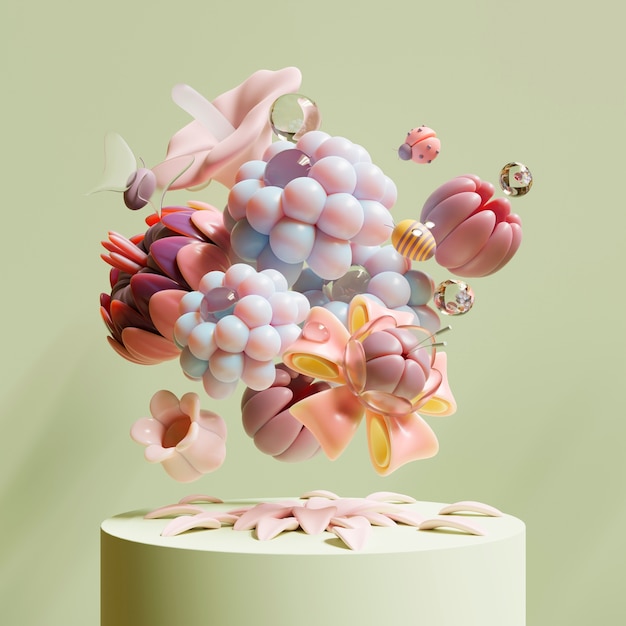 3d view of blooming flowers