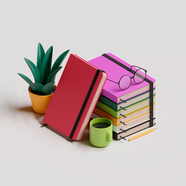 Free photo 3d view of books in cartoon style