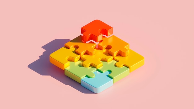 Free photo 3d view of colorful puzzle pieces