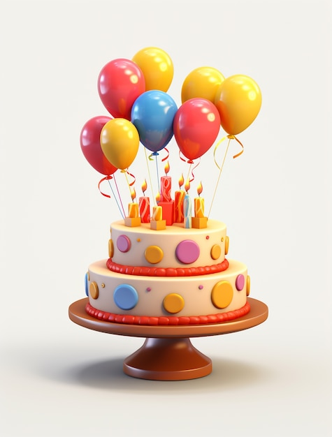 Free photo 3d view of delicious looking cake with balloons