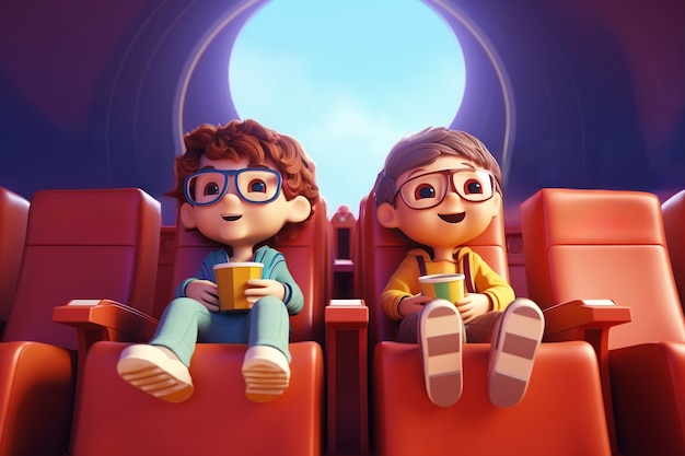 Free photo 3d view of kids watching a movie at the cinema