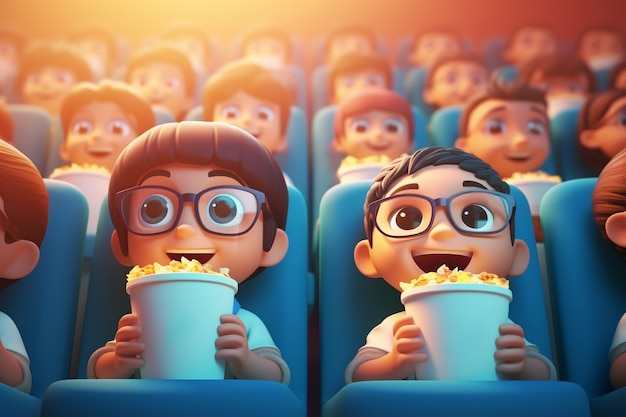 Free photo 3d view of kids watching a movie at the cinema