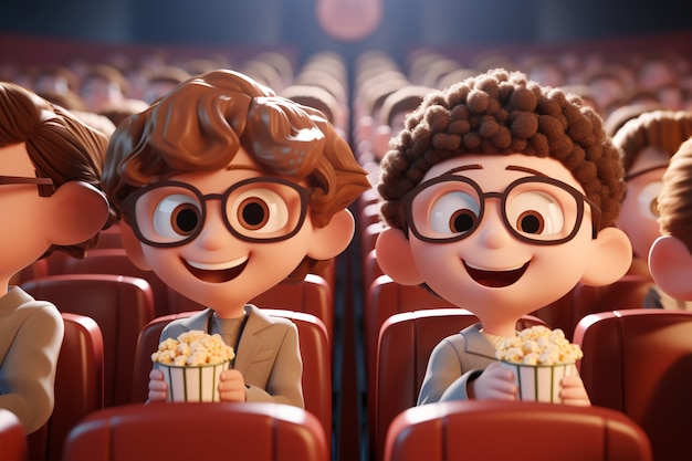 Free photo 3d view of kids watching a movie at the cinema