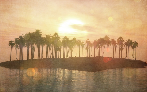 Free Photo 3d vintage image of a tropical island