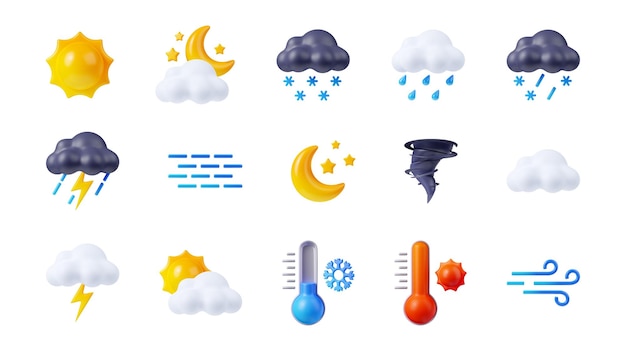 Free Photo 3d weather forecast icons set on white background