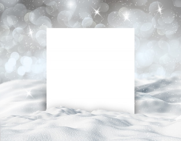 Free photo 3d winter snowy landscape background with blank white card