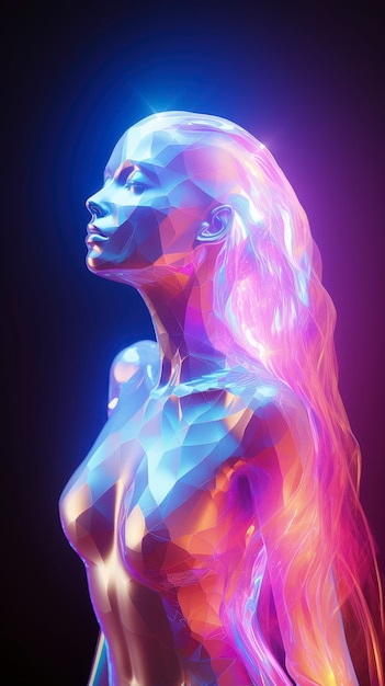 3d woman shape glowing with bright holographic colors