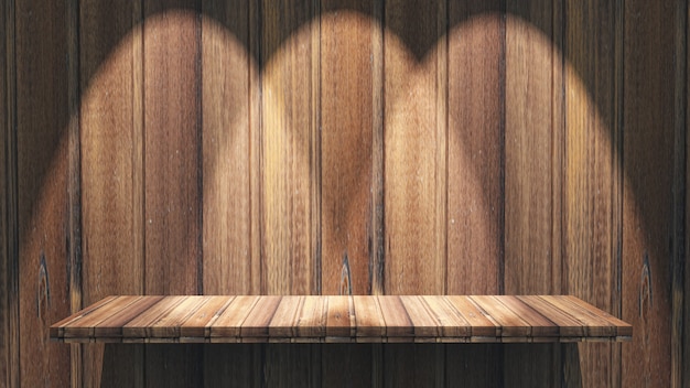 Free Photo 3d wooden shelf with spotlights shining down