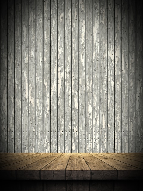 Free Photo 3d wooden table against a grunge wooden wall