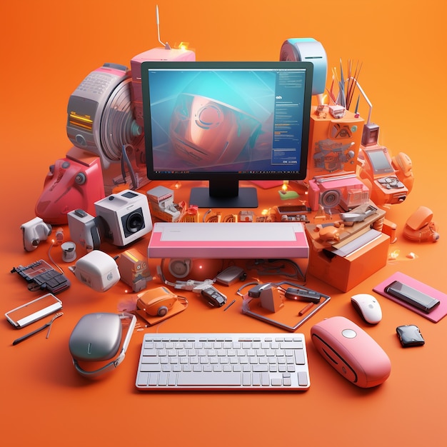 Free Photo 3d workstation with computer and peripheral devices