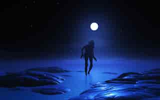 Free photo 3d zombie creature at moonlight