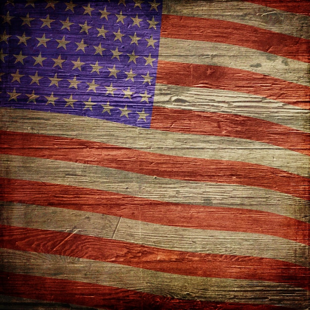 4th July Independence Day background with American flag on grunge wood texture