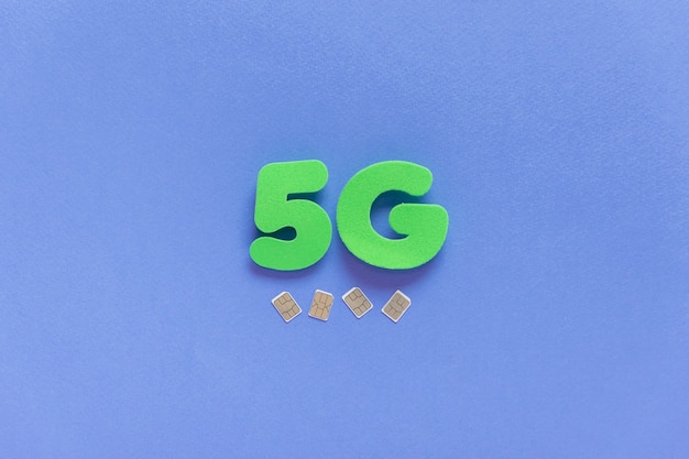 Free photo 5g on plain background with sim cards