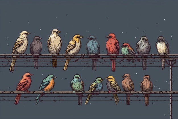 Free photo 8-bit graphics pixels scene with birds