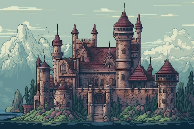 Free photo 8-bit graphics pixels scene with castle