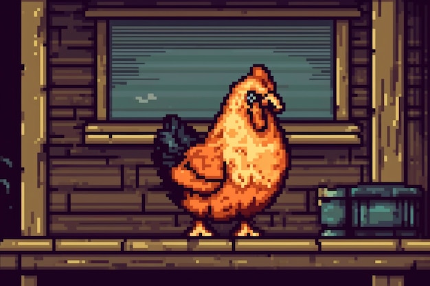 Free photo 8-bit graphics pixels scene with chicken