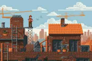 Free photo 8-bit graphics pixels scene with factory