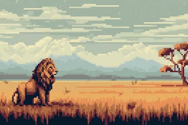 Free photo 8-bit graphics pixels scene with lion