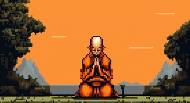 Free Photo 8-bit graphics pixels scene with monk