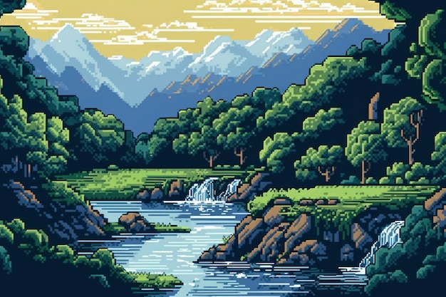 Free photo 8-bit graphics pixels scene with nature