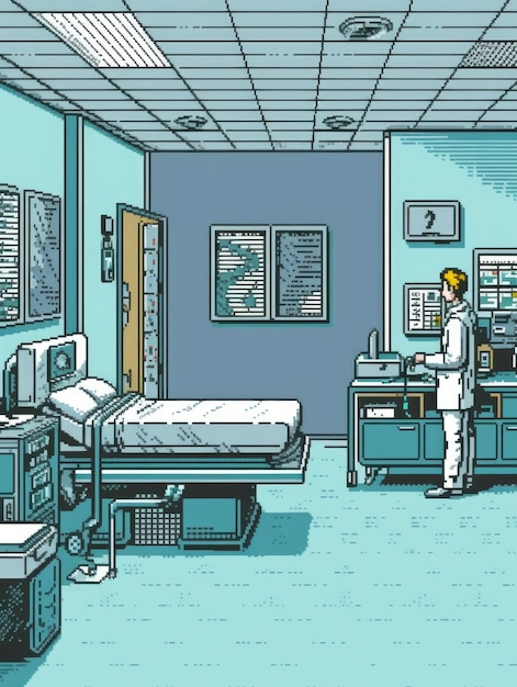 Free photo 8-bit graphics pixels scene with nurse at hospital