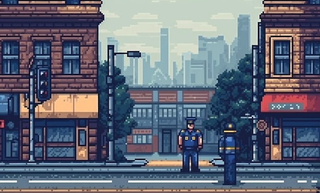 Free Photo 8-bit graphics pixels scene with police office