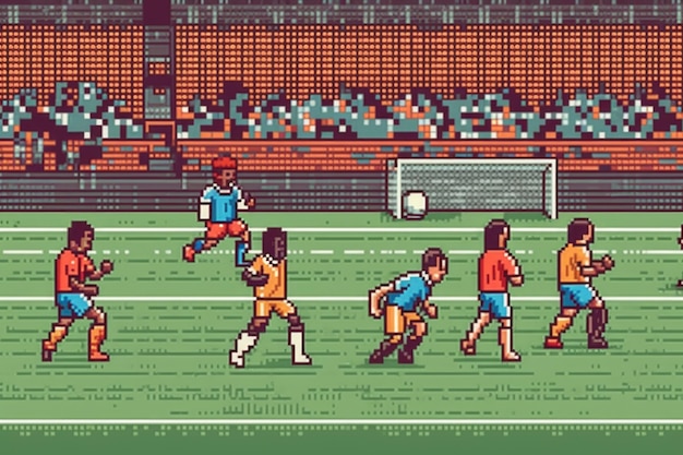 Free Photo 8-bit graphics pixels scene with soccer players