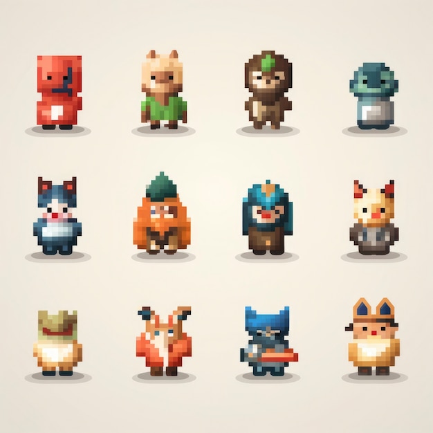 8-bits animals gaming assets