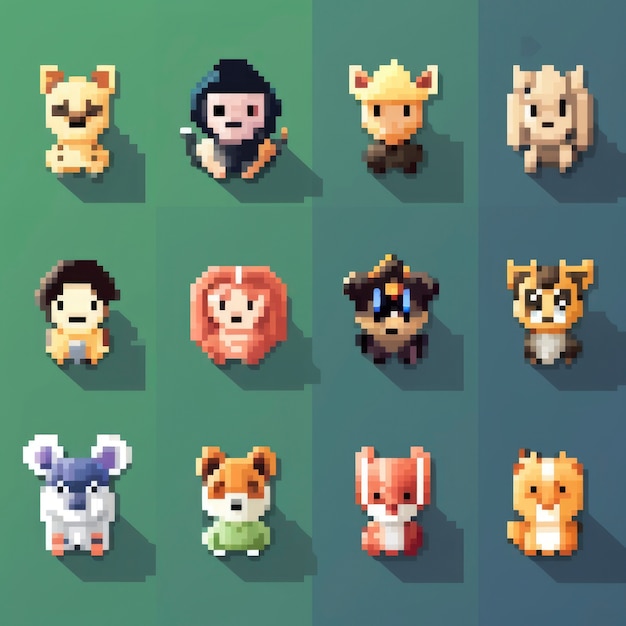 8-bits animals gaming assets