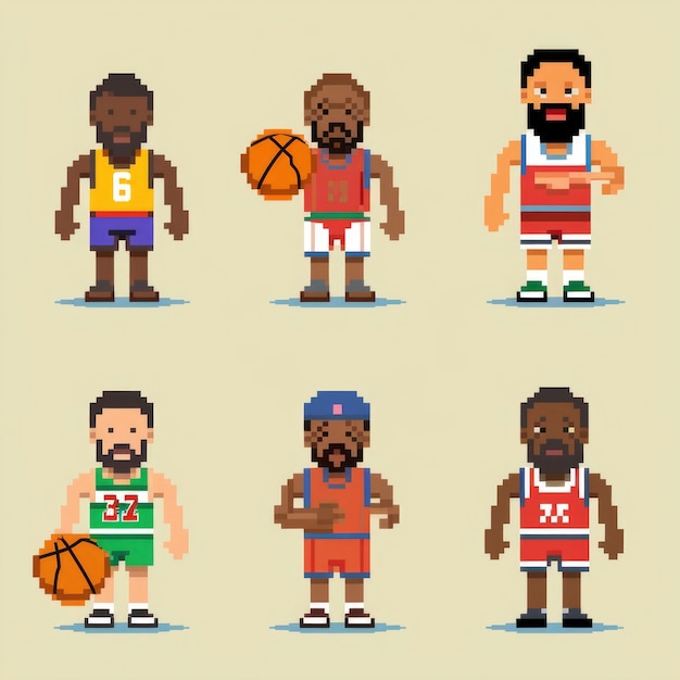 Free Photo 8-bits basketball player characters gaming assets