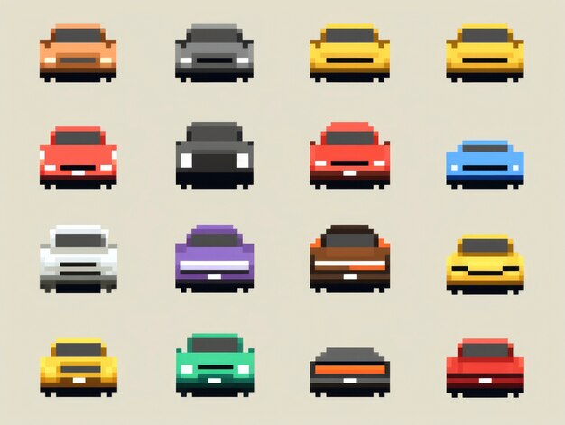 8-bits cars gaming assets