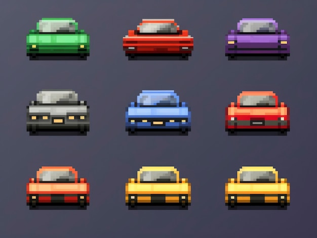 8-bits cars gaming assets