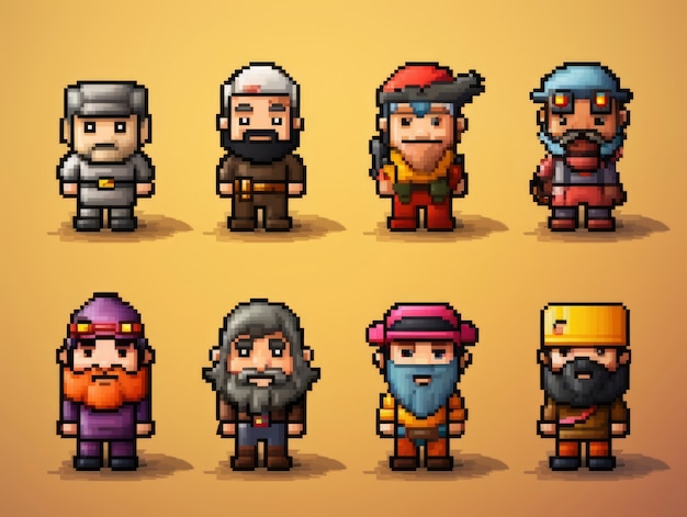 Free photo 8-bits characters gaming assets