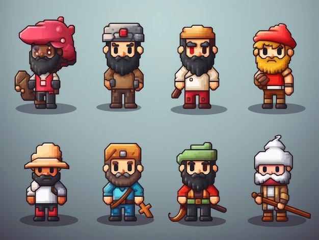 Free photo 8-bits characters gaming assets