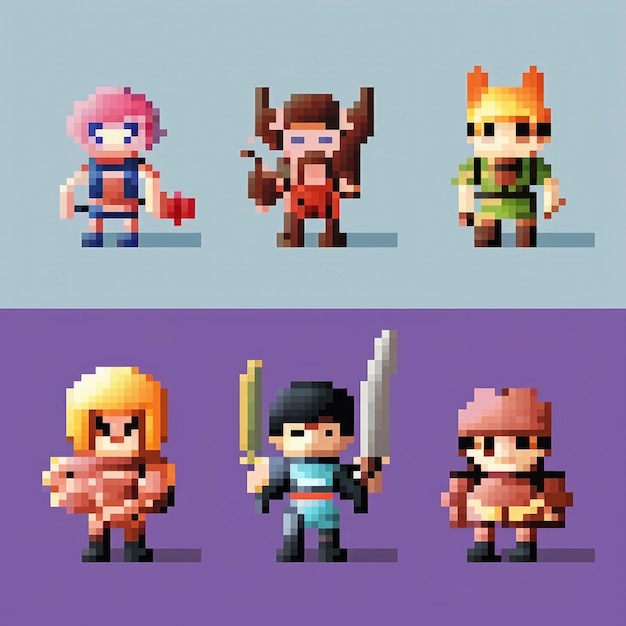 Free photo 8-bits characters gaming assets