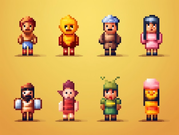 Free photo 8-bits characters gaming assets