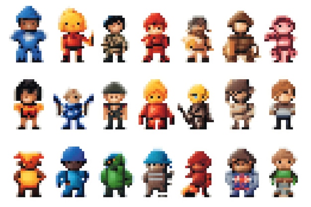 Free photo 8-bits characters gaming assets