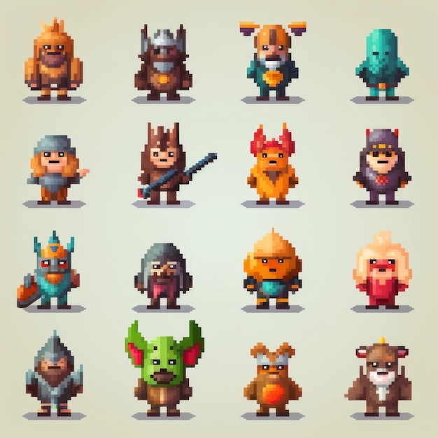 Free Photo 8-bits characters gaming assets