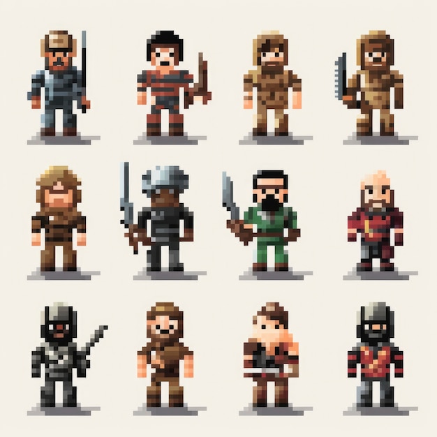 Free photo 8-bits characters gaming assets