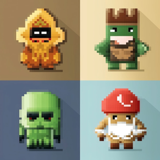 Free photo 8-bits characters gaming assets